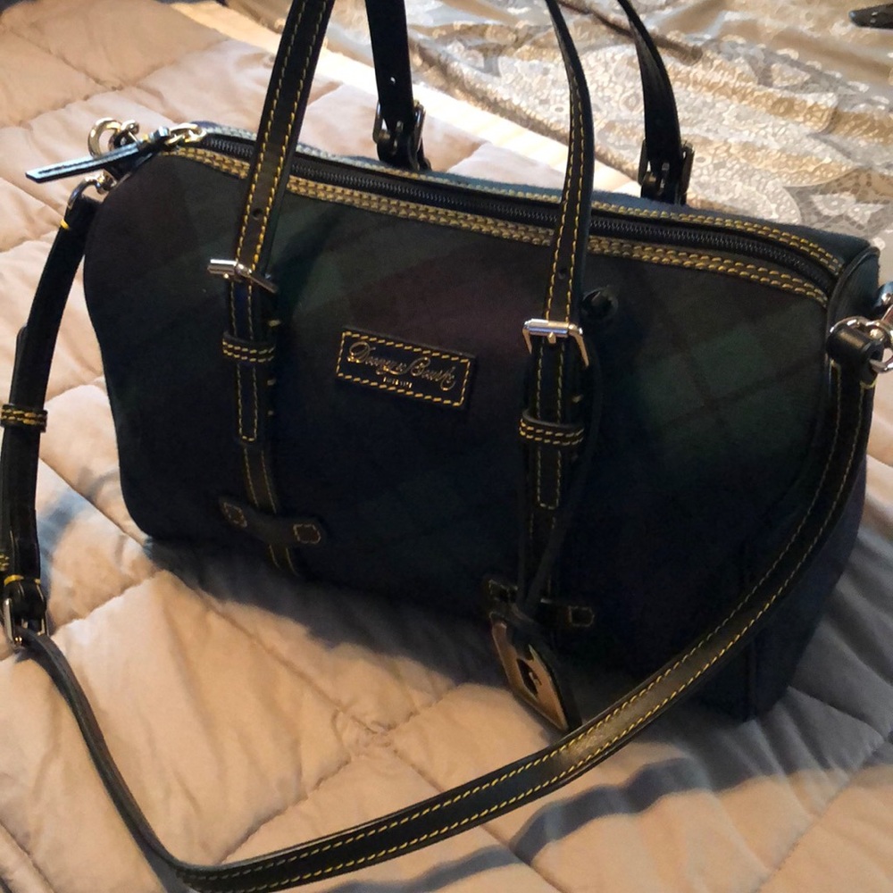 Dooney and Burke Chic Designer Plaid Handbag - Blue and Green